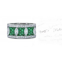 Great Returns Assured: Designer 6 mm Wide Micropave Diamond Emerald Navette Band