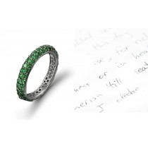 EXCLUSIVE DESIGN: Sparkling "Paved" Women's Diamond & Emerald Anniversary Gold Wedding Band