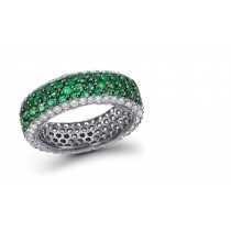 Huge Micropave Emerald & Diamond Eternity Gold Band & Diamond Halo Sparkles