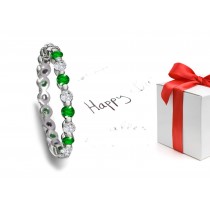 EXCLUSIVE! Gold & Emerald & Diamond Premier Designer Bar Set Full Anniversary Eternity Ring in Moon Lit White 14k Gold