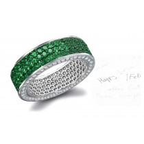 Delicate Design: FRENCH "Paved" Rich-Green Emerald & Diamond in Sun & Moon Lit Yellow White 14k Gold Ring