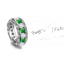 Artistic Heights: 14k Gold Ice Diamond & Dark Green Emerald Engraved Band Suitable on Any Skin Tones