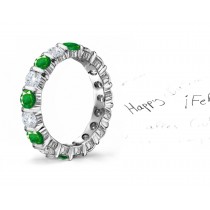 Deep & Translucent Gemstones: Floral Motif Engraved Diamond Emerald Designer Gold Wedding Eternity Ring