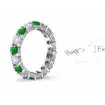 Wire Hand Engraved: Foliate Motif Hand Engraved Diamond & Emerald Gold Eternity Ring