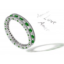 "Intricate Detailing Design": Rich Emerald Diamond Eternity Wedding Ring Reflected in Yellow Appear Green