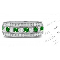 "Innovatively Unique Design ": Gold & Emerald & Diamond Eternity Wedding Band with A Most Brilliant Green Form