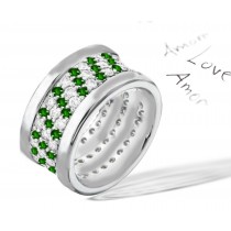 "Truly Unique Design": Eternal Love Emerald Diamond Eternity Ring with Uniform Brightness Illumination of Leaves