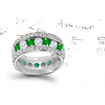 The Spell Will Endure: Triple Emerald Diamond Eternity Ring with Dark Green Velvety Emeralds