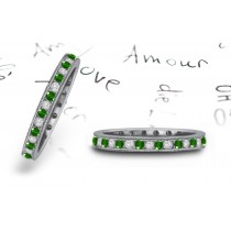 New Milgrain Edge: Gold Wire Decorated Emerald & Diamond Eternity Band with Brilliant Green of Cypress