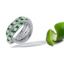 "Rolling Rings": Diamond & Emerald Eternity Triple Gold Rolling Ring with Green Darker in Proportion