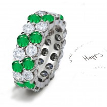"Shining & Pure": Double Row Emerald Diamond Eternity Ring Illuminated by Brightness of The Sky