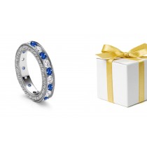 Sparkling Diamond & Sapphire Ring with Engraved Side Shank