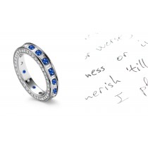 Baguette Sparkling Diamond & Round Sapphire Ring