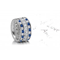 Large Sapphire & Diamond Eternity Diamond Gold Ring