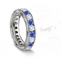 Strong Sapphire & Sparkling Diamond Wedding Platinum Band