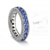 Looks Great Genuine Sapphire Engraved Wedding Band 