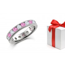 Shining & Pure: Milgrain Rare Deep Pink Sapphire Brilliant Diamond Wedding Ring. Fine Blue Color Iron and Titanium