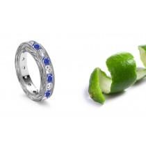 Hand Engraved Brilliant Diamond Sapphire & Platinum Ring