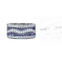 7 mm Wide Sapphire Diamond Wavy Flow Pattern Ring