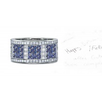 7 mm Wide Sapphire Diamond Horizontal Bar Studded Ring