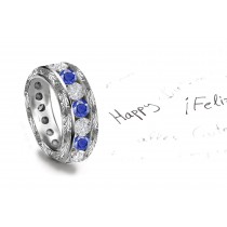 High Quality Twinkling Diamonds & Facetted Sapphires are set across in middle of the ring