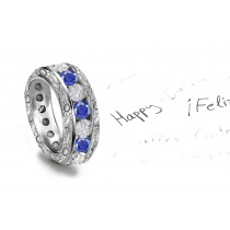 Sparkling Faceted Diamonds & Sapphires are set in middle of the sapphire engagement ring