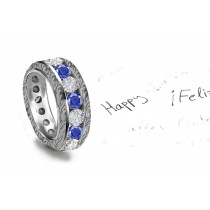 Sparkling Faceted Diamonds & Sapphires are set in middle of the sapphire engagement ring