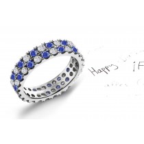 2 Prong Set Sapphire & Sparkling Diamond Eternity Ring in Gold