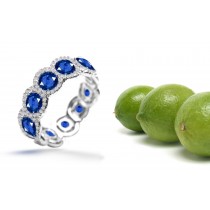 Pave Set Diamond & Round Blue Sapphire Eternity Ring