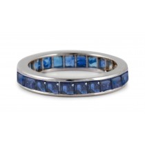 Full Square Sapphire Eternity Gemstone Wedding Band in Platinum & Gold Ring