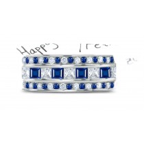 Round & Square Blue Sapphire & Princess Cut Diamond Full Platinum Band