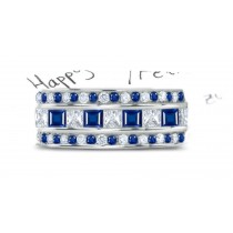 Round & Square Blue Sapphire & Princess Cut Diamond Full Platinum Band