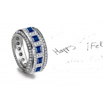 Princess Cut Sapphire in center & Diamonds decorate the sides and center