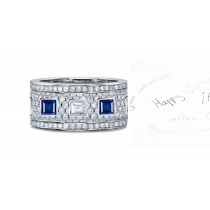 Pave Set Princess Cut Diamond & Sapphire Large Band in Platinum