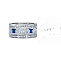 Pave Set Princess Cut Diamond & Sapphire Large Band in Platinum