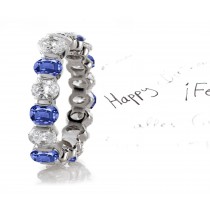 Oval Sapphire & Oval Diamond Eternity Ring in 14k Whie Gold