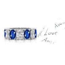 Oval Blue Sapphire & Oval Diamond Eternity Ring in Prong Setting Ring Women's