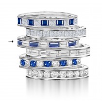 Baguette Sapphire & Diamond Wedding Ring in Gold Ring