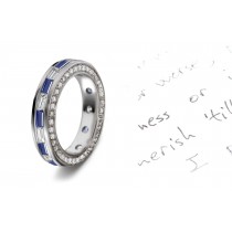 Baguette Sapphire & Diamond Wedding Ring in Gold Diamond Shank