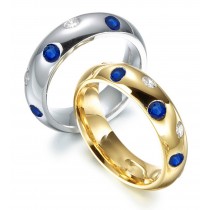 Blue Sapphire and Diamond Eternity Wedding Gold Band