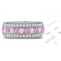 Stacked Women's Pink Sapphire & Diamond Eternity Wedding Band in Platinum & 14k Yellow gold