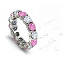 Prong Set Round Women's Pink Sapphire & Diamond Wedding Ring in White Gold