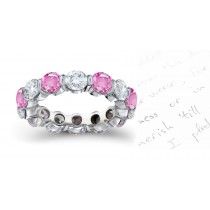 Round Women's Pink Sapphire & Diamond Bar Set Eternity Ring