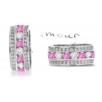 Stacked Channel Set Milgrain Round Women's Pink Sapphire & Diamond Eternity Ring