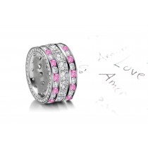 Luxurious and Large Diamond Ring featuring diamonds with pink sapphires in 14k gold