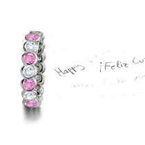 Bezel Set Round Women's Pink Rich Hue Sapphire Diamond Eternity Ring in Gold