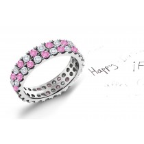 Prong Set Round Women's Pink Rich Hue Sapphire & Diamond Eternity Gold Ring