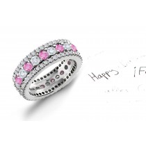 Prong Set Women's Pink Rich Hue Sapphire & Glittering Diamond Eternity Ring