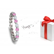 Single Bar Set Women's Pink Rich Hue Sapphire & Diamond Wedding Ring in Gold