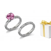 Stunning: Engraved Pink Sapphire & Diamond Ring